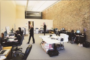 interior photo of the production staff office space