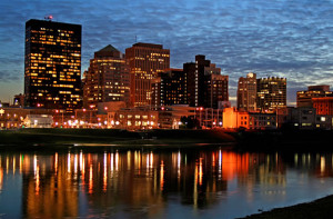 Downtown Dayton skyline at night